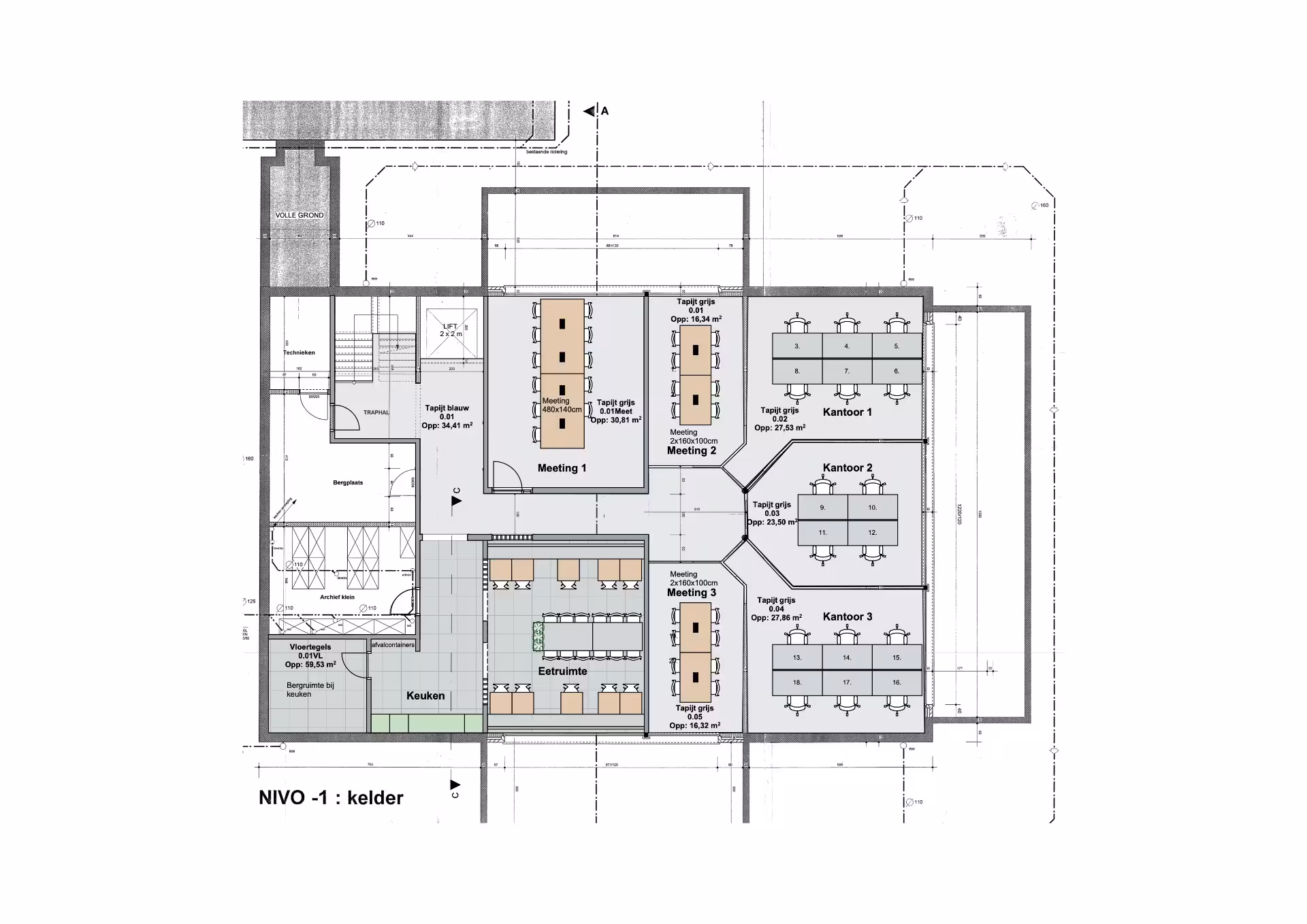 Verdieping −1 gebouw 2 met meubilair