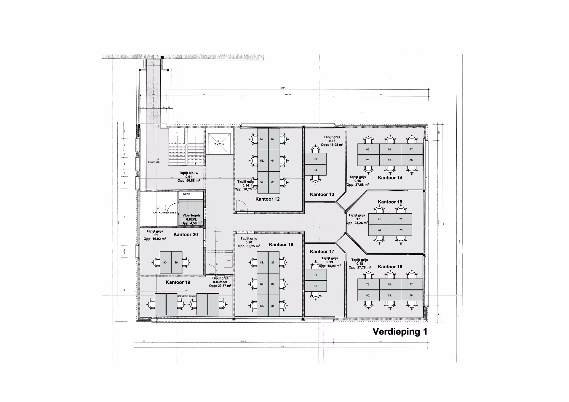 Verdieping 1 gebouw 2 met meubilair